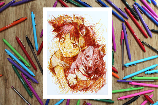 Edward Ballpoint Pen Scribble Art Print