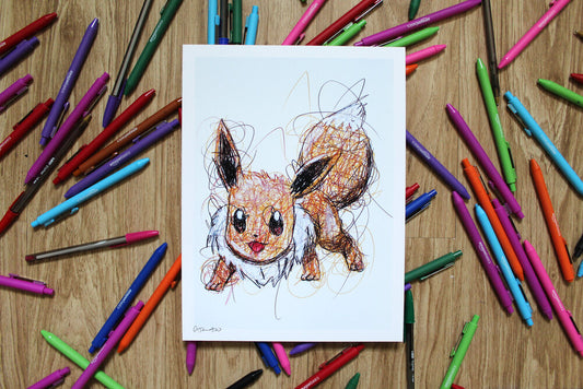 Eevee Ballpoint Pen Scribble Art Print-Cody James by Cody