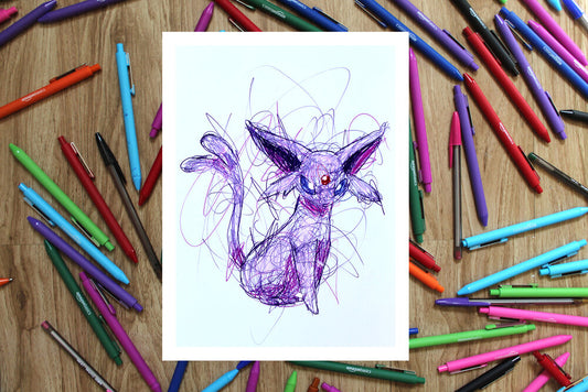 Espeon Ballpoint Pen Scribble Art Print-Cody James by Cody