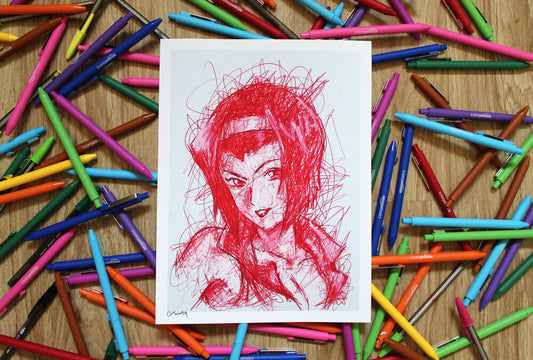 Faye Ballpoint Pen Scribble Art Print-Cody James by Cody
