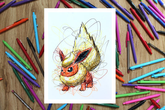 Flareon Ballpoint Pen Scribble Art Print-Cody James by Cody