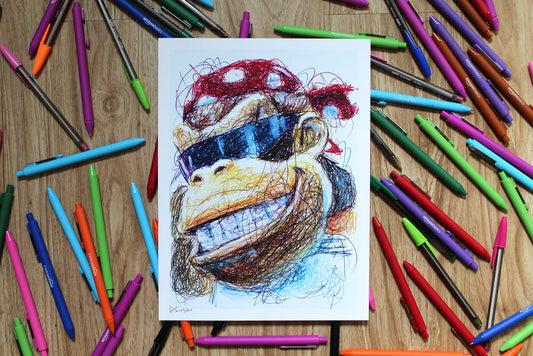Funky Kong Ballpoint Pen Scribble Art Print-Cody James by Cody