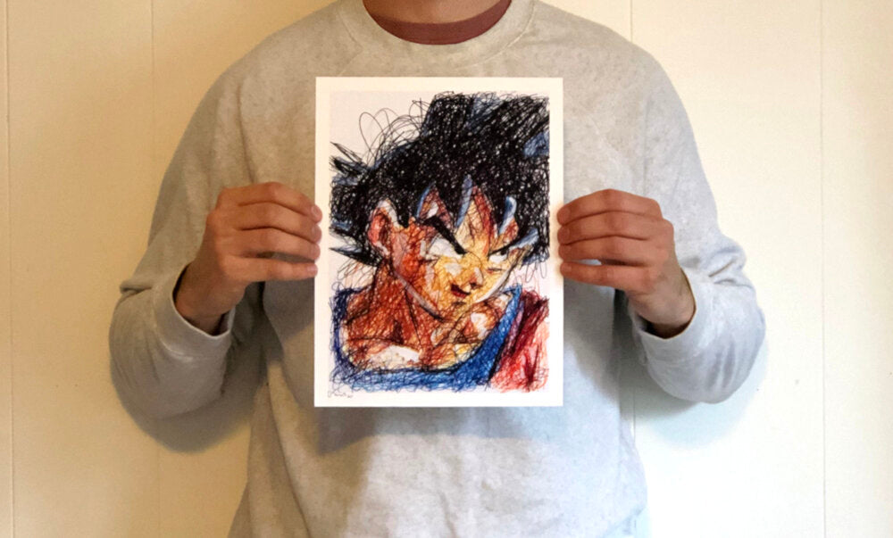 Goku Ballpoint Pen Scribble Art Print-Cody James by Cody