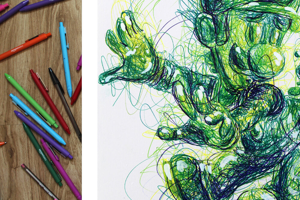 Gooigi Ballpoint Pen Scribble Art Print-Cody James by Cody