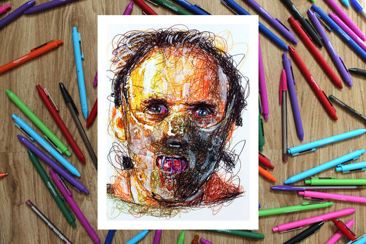 Hannibal Lector Ballpoint Pen Scribble Art Print-Cody James by Cody