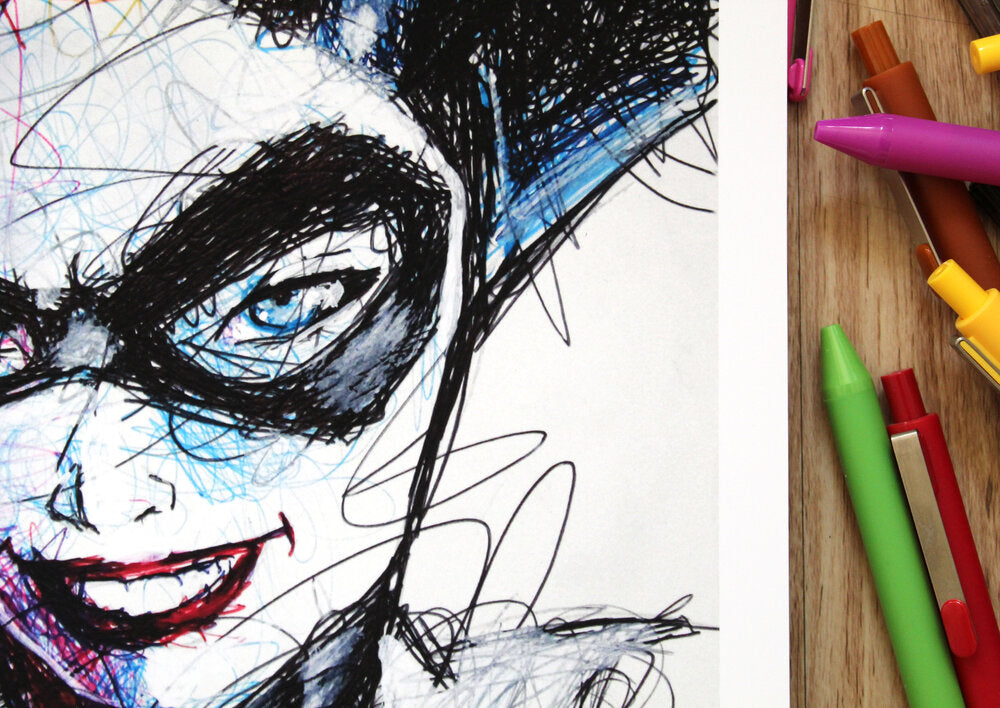 Harley Quinn Ballpoint Pen Scribble Art Print-Cody James by Cody