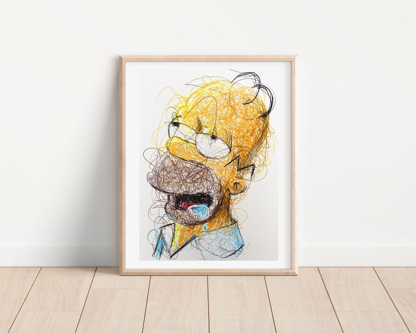 Homer Simpson Ballpoint Pen Scribble Art Print
