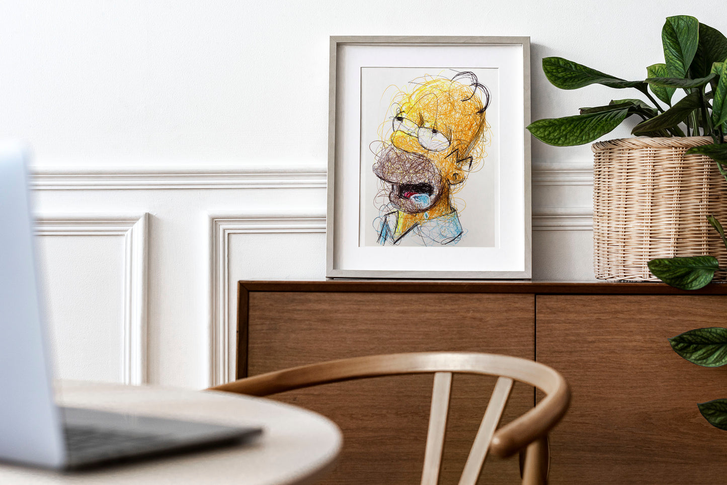 Homer Simpson Ballpoint Pen Scribble Art Print