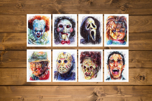 Classic Horror 8x Ballpoint Pen Art Print Set-Cody James by Cody