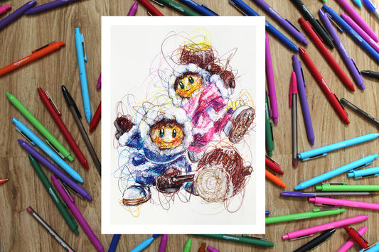 Ice Climbers Ballpoint Pen Scribble Art Print