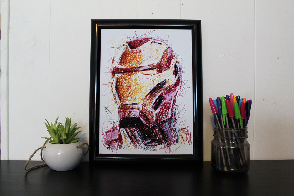 Iron Man Ballpoint Pen Scribble Art Print-Cody James by Cody
