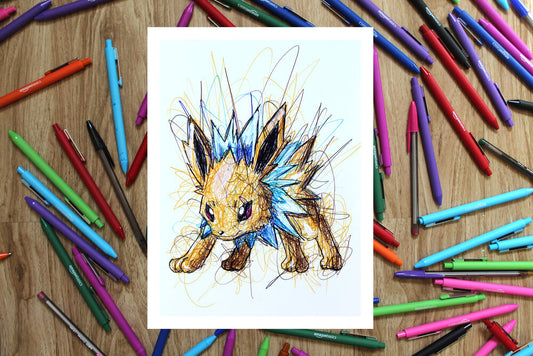 Jolteon Ballpoint Pen Scribble Art Print-Cody James by Cody