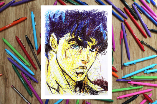 Jonathan Joestar Ballpoint Pen Scribble Art Print-Cody James by Cody