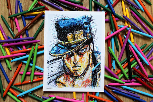 Jotaro Kujo Ballpoint Pen Scribble Art Print-Cody James by Cody
