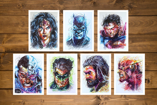 Justice League Ballpoint Pen Art Print Set-Cody James by Cody