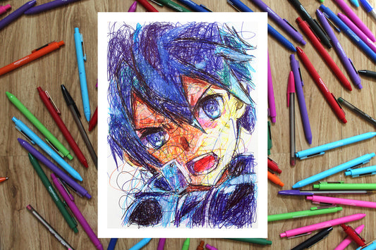 Kazuto Kirigaya Ballpoint Pen Scribble Art Print-Cody James by Cody