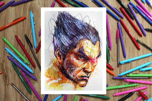 Kazuya Mishima Ballpoint Pen Poster