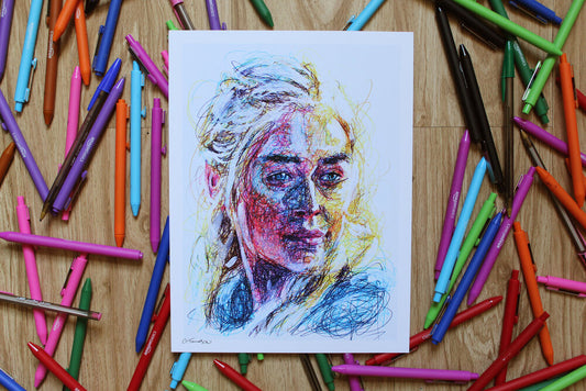 Khaleesi Ballpoint Pen Scribble Art Print-Cody James by Cody