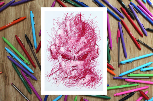 Kid Buu Ballpoint Pen Scribble Art Print