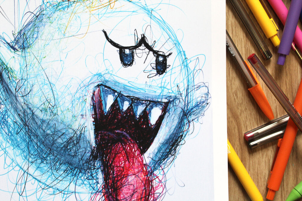 King Boo Ballpoint Pen Scribble Art Print-Cody James by Cody