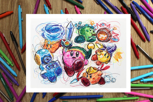 Kirby Power Ups Ballpoint Pen Scribble Art Print-Cody James by Cody