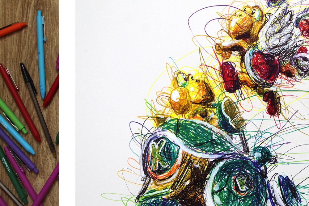 Koopa Kart Ballpoint Pen Scribble Art Print-Cody James by Cody