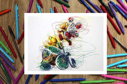 Koopa Kart Ballpoint Pen Scribble Art Print-Cody James by Cody