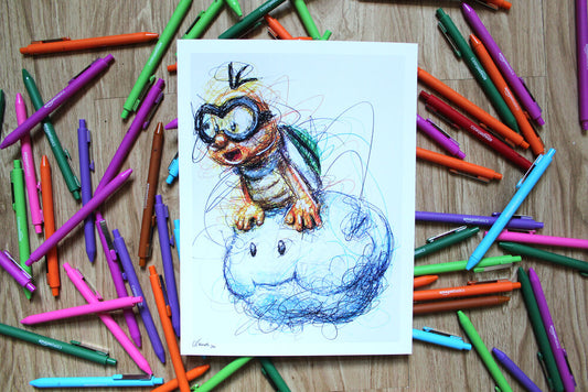 Lakitu Ballpoint Pen Scribble Art Print-Cody James by Cody