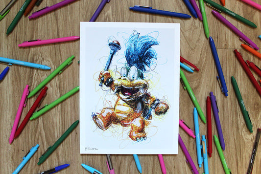 Larry Koopa Ballpoint Pen Scribble Art Print-Cody James by Cody