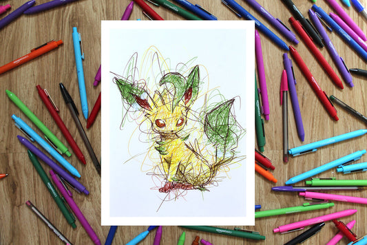 Leafeon Ballpoint Pen Scribble Art Print-Cody James by Cody