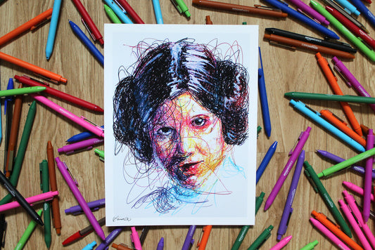 Princess Leia Ballpoint Pen Scribble Art Print-Cody James by Cody