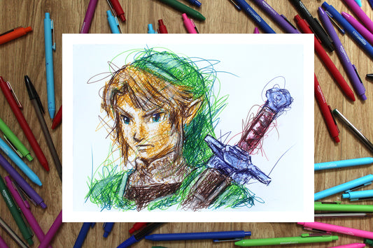 Link Ballpoint Pen Scribble Art Print