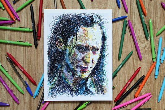 Loki Ballpoint Pen Scribble Art Print-Cody James by Cody