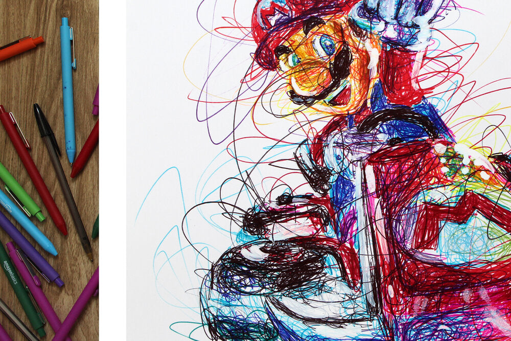 Mario Kart Ballpoint Pen Scribble Art Print-Cody James by Cody