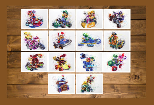 COMPLETE Mario Kart Ballpoint Pen Art Print Set-Cody James by Cody