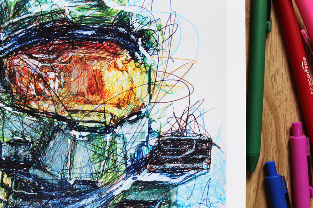 Master Chief Ballpoint Pen Scribble Art Print-Cody James by Cody