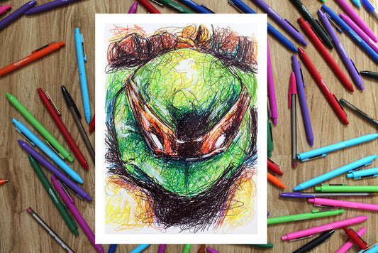 Michelangelo Ballpoint Pen Scribble Art Print-Cody James by Cody