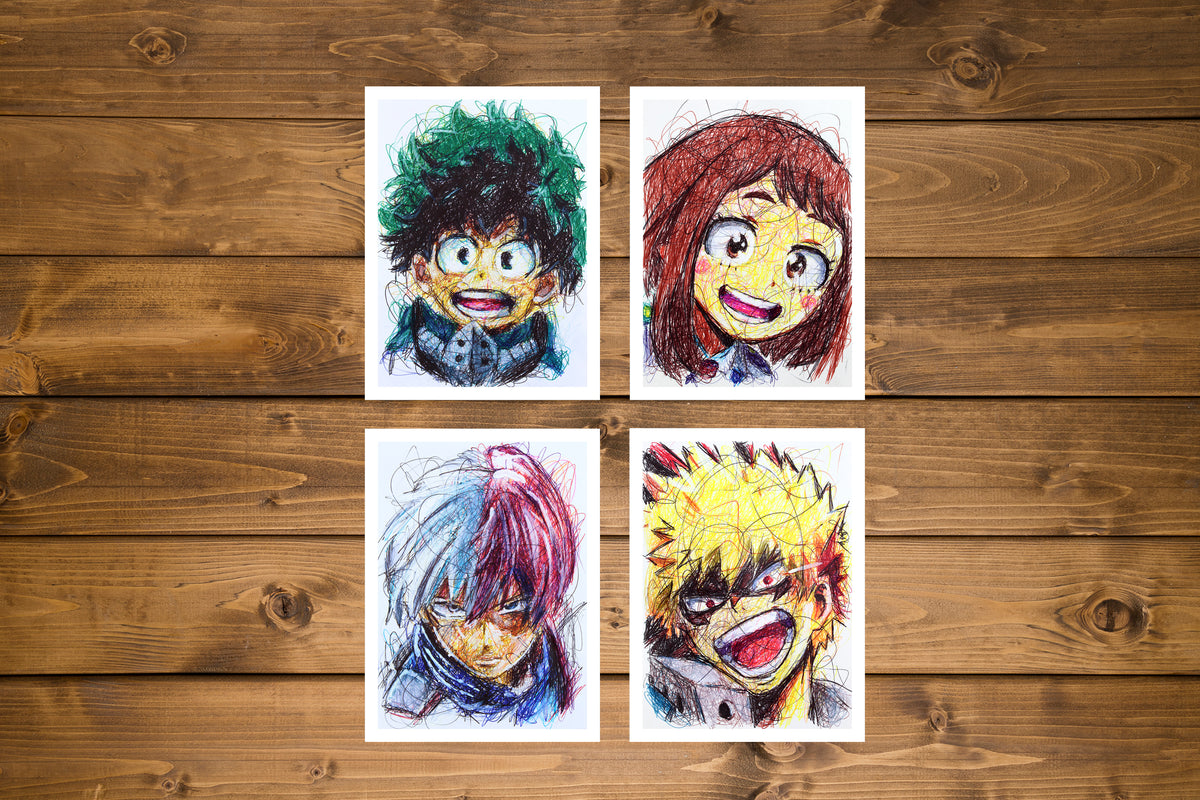 My Hero Academia Ballpoint Pen Scribble Art Print Set (4x)-Cody James by Cody