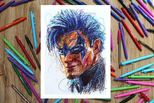 Nightwing Ballpoint Pen Scribble Print