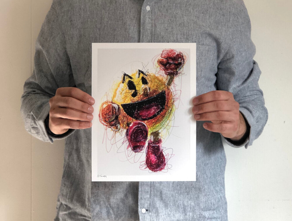Pac Man Ballpoint Pen Scribble Art Print-Cody James by Cody