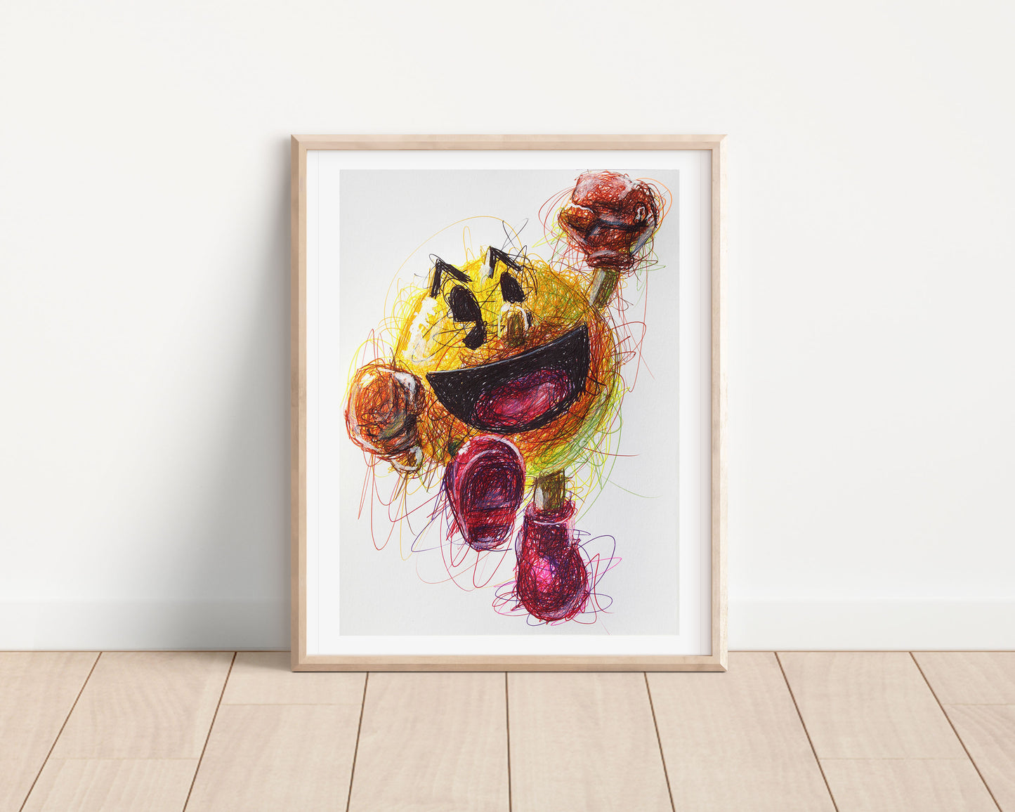 Pac Man Ballpoint Pen Scribble Art Print
