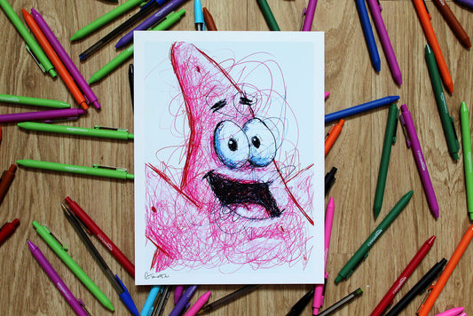 Patrick Star Ballpoint Pen Scribble Art Print-Cody James by Cody