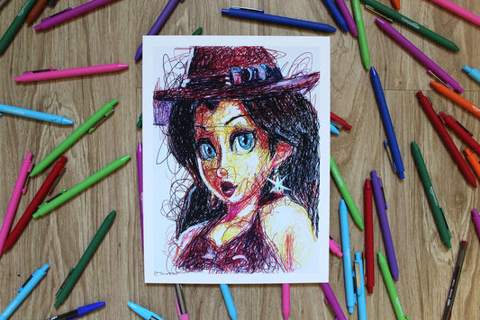 Pauline Ballpoint Pen Scribble Art Print-Cody James by Cody