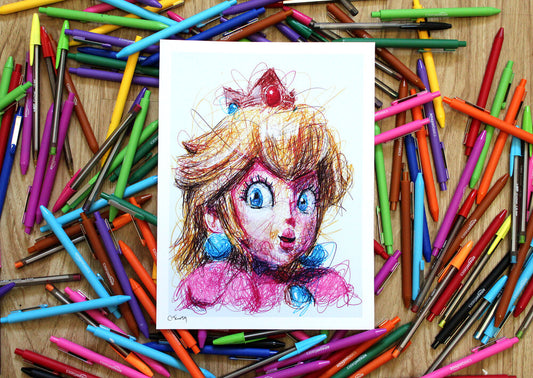 Peach Scribble Ballpoint Pen Scribble Art Print-Cody James by Cody