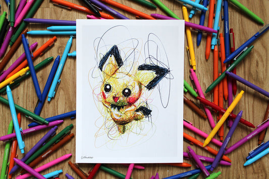 Pichu Ballpoint Pen Scribble Art Print-Cody James by Cody