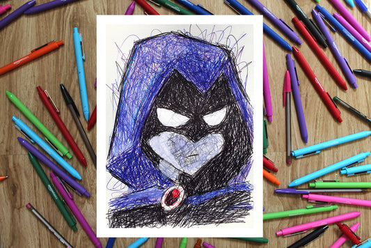 Raven Ballpoint Pen Scribble Art Print-Cody James by Cody