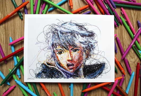 Robin Ballpoint Pen Scribble Art Print-Cody James by Cody