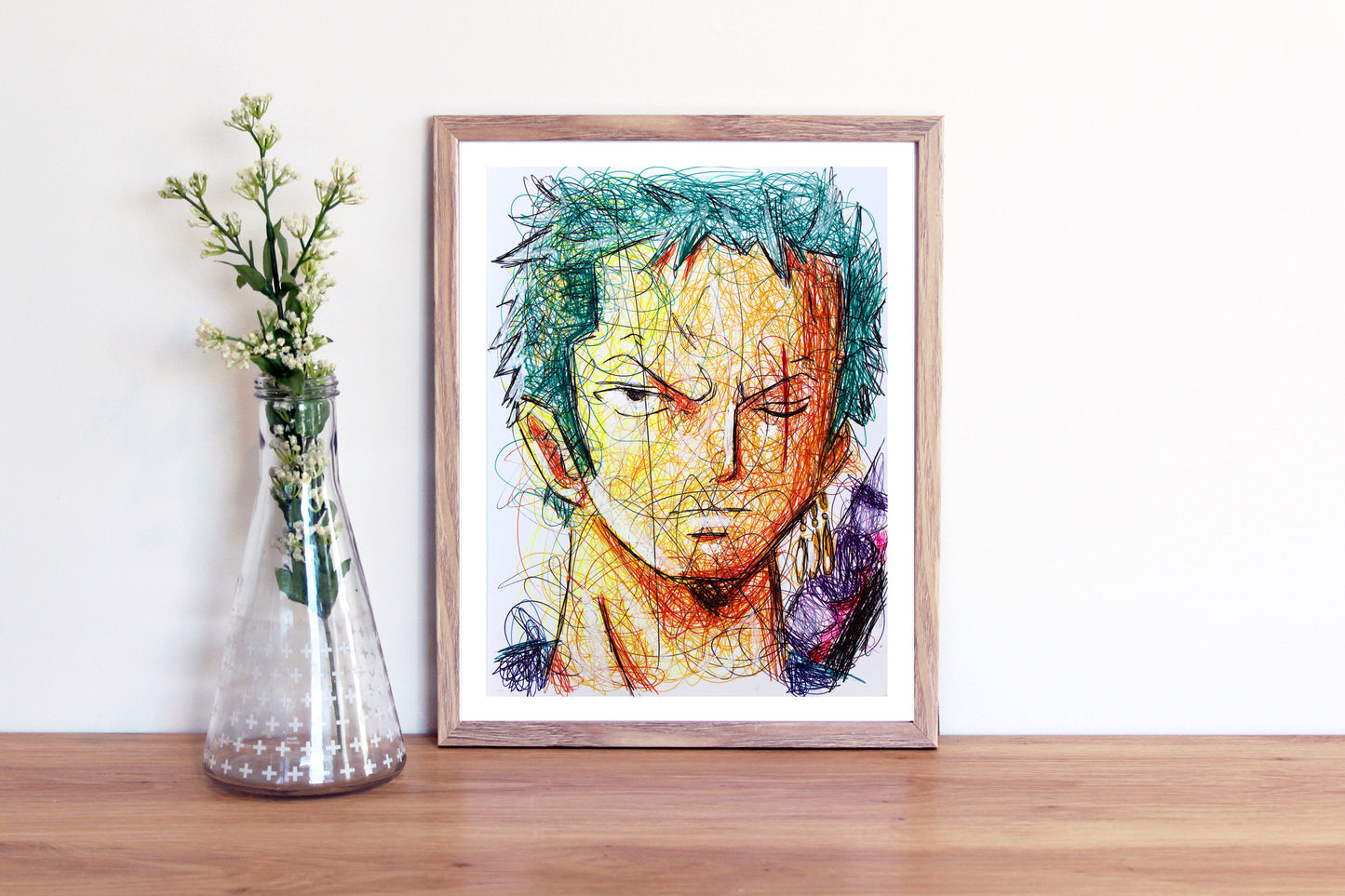 Roronoa Ballpoint Pen Scribble Art Print