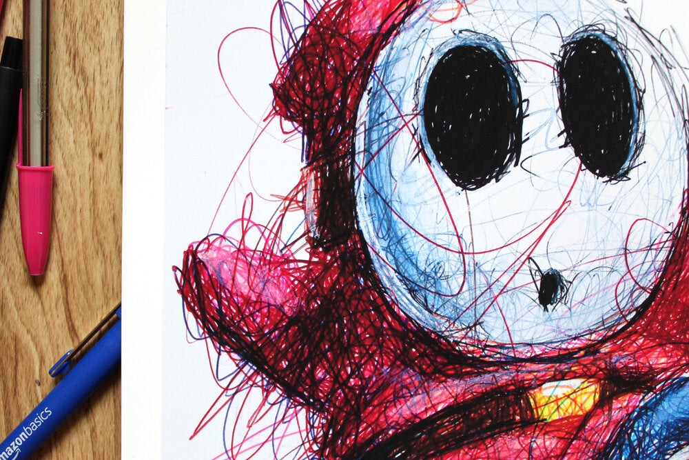 Shy Guy Ballpoint Pen Scribble Art Print-Cody James by Cody