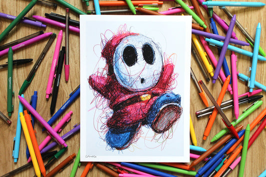 Shy Guy Ballpoint Pen Scribble Art Print-Cody James by Cody